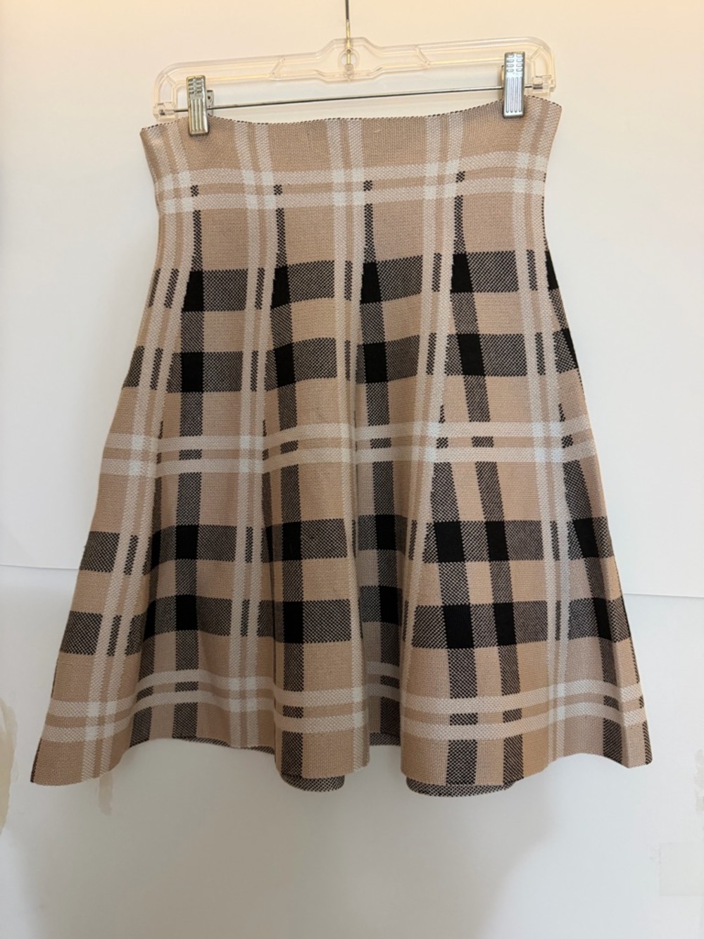 Plaid Circle Skirt in Beige and Black